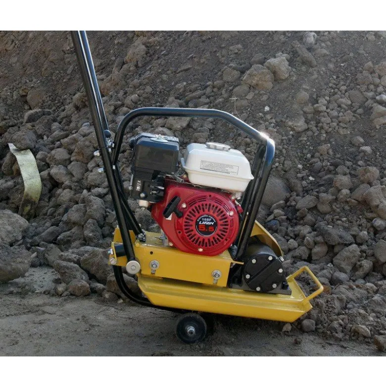Pladevibrator 62 kg m/Loncin motor, gummiplade og kørehjul