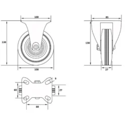 Transporthjul ø100 mm i hård gummi - fast fod